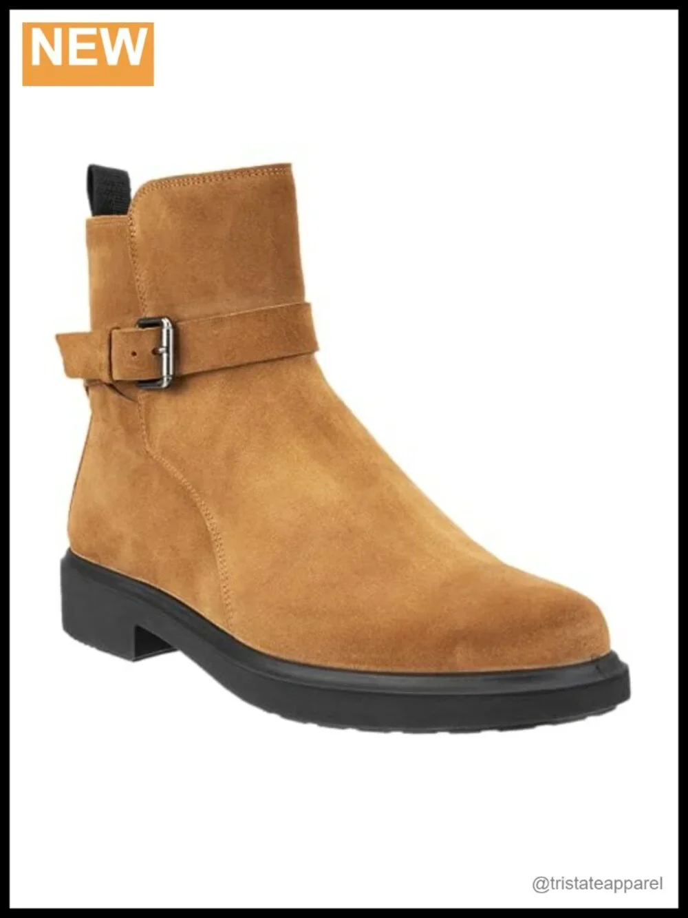 Waterproof Leather Ankle Bootie with Buckle Block Heel